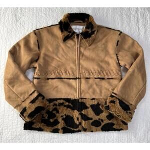 Paparazzi Womens Jacket Faux Fur Leopard Trim Penny Lane Afgan Western Large